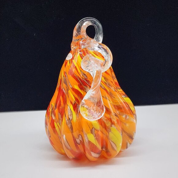 Hand Blown Glass Pumpkin Lamp With Handle & Bright Orange Fall Colors 8" Tall - Picture 4 of 10